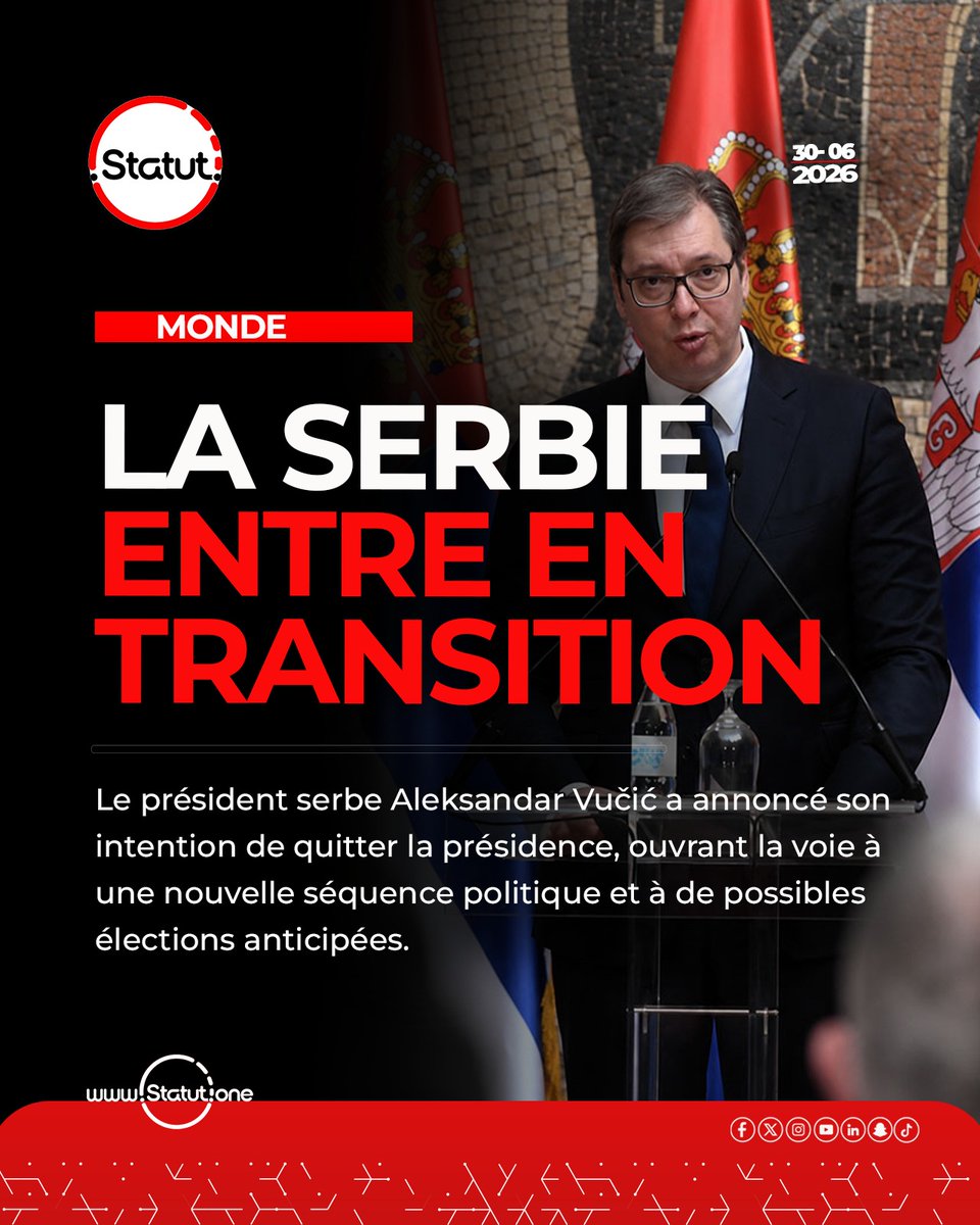 Statut_12's tweet photo. 🚨 LA SERBIE ENTRE DANS UNE NOUVELLE PHASE POLITIQUE

La Serbie pourrait vivre un tournant majeur. Le président Aleksandar Vučić a annoncé son intention de quitter la présidence, ouvrant la voie à une période de transition politique. https://t.co/xwa0jwKkix