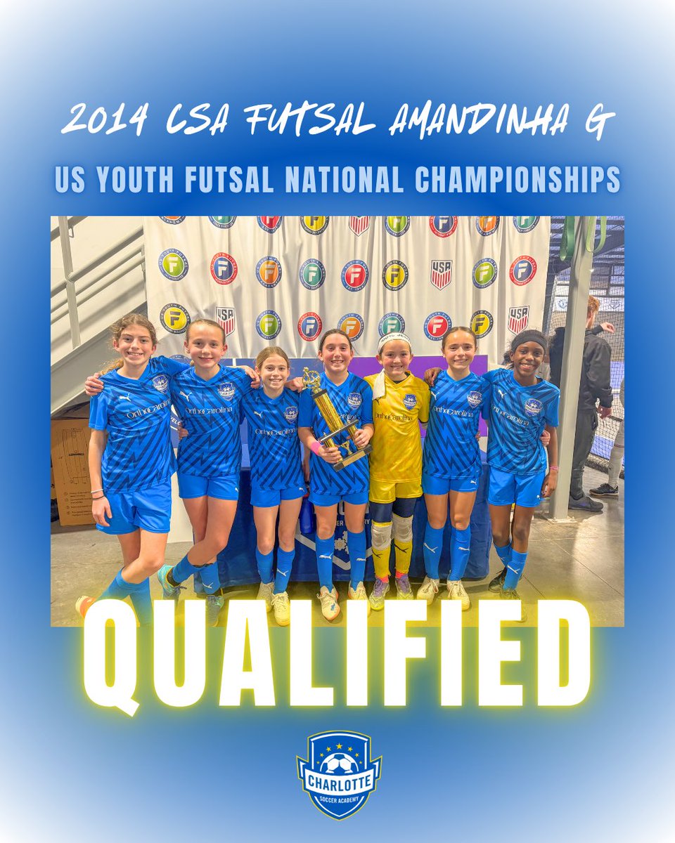 CSA_Soccer's tweet photo. Qualified‼️

Congratulations to 2014 CSA Futsal Amandinha G who have qualified for the @usyouthfutsal National Championships! We wish them the best as they kick off the event 7/3 in Richmond, VA!

#csaproud #postseason #csafutsal #charlottesocceracademy https://t.co/lqlVQi87pz