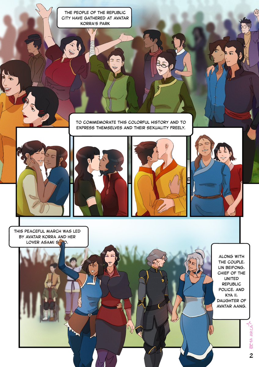 beyaarca's tweet photo. before the month ends, here a little comic 🌈 Happy Pride 🏳️‍🌈✨🫶 #korrasami #kyalin #thelegendofkorra https://t.co/0twtDByA8I