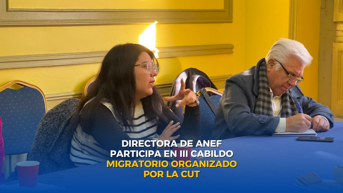anefchile's tweet photo. La directora nacional de la #ANEF y presidenta de #AFUNAMIG, Francisca Rivas Gómez, participó en el III Cabildo Migratorio de la CUT, instancia que abordó la cohesión social migratoria, el trabajo decente y los acuerdos de la 114ª Conferencia Internacional del Trabajo de la OIT. https://t.co/b7TZEexwHV