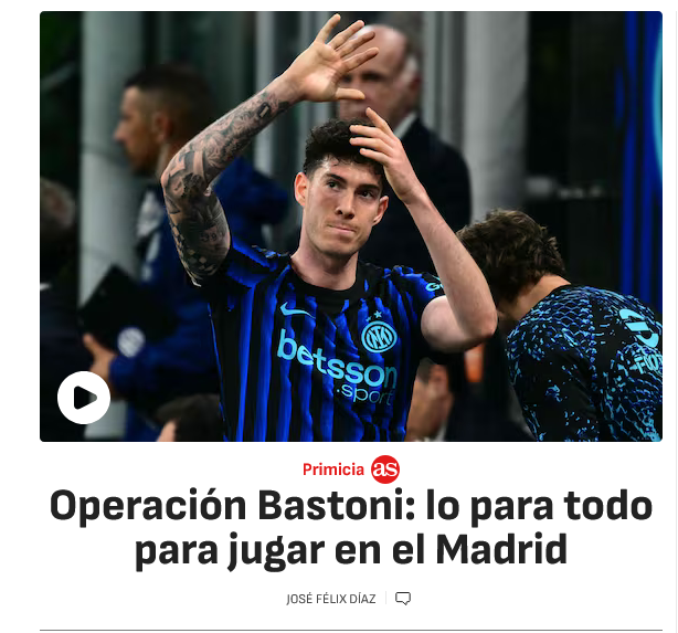 marifcinter's tweet photo. AS - Il Real Madrid mette in moto l'operazione Bastoni: è il preferito di Mourinho https://t.co/MfR7Xl2Qxc