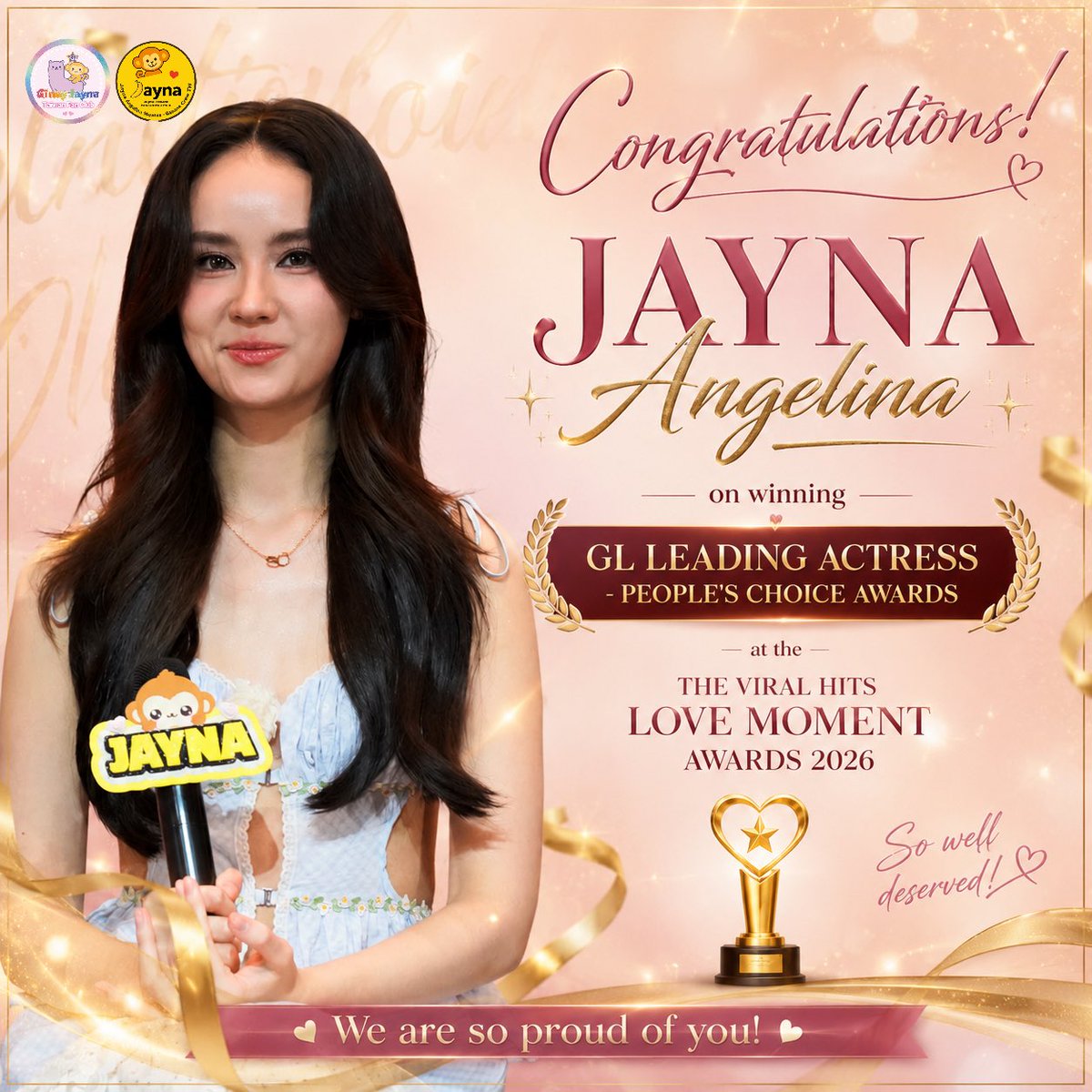 ginjaytw's tweet photo. A huge congratulations to Jayna Angelina for winning the 
“GL LEADING ACTRESS - PEOPLE’S CHOICE AWARDS” at the The Viral Hits Love Moment Awards 2026! So well deserved! ✨🏆❤️

熱烈恭喜 Jayna Angelina 榮獲「2026 The Viral Hits Love Moment Awards」的「GL 最佳女主角－公眾票選獎」！實至名歸！✨🏆❤️

#aangelinaass