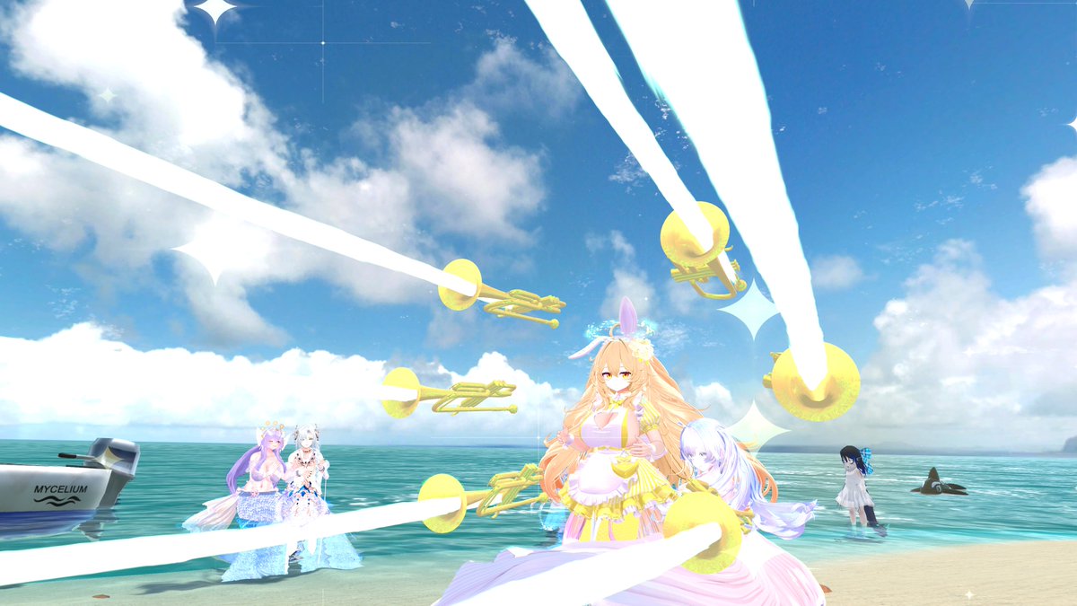 vrc_mermaid #人魚集会 a mermaid with trumpets as weapons is