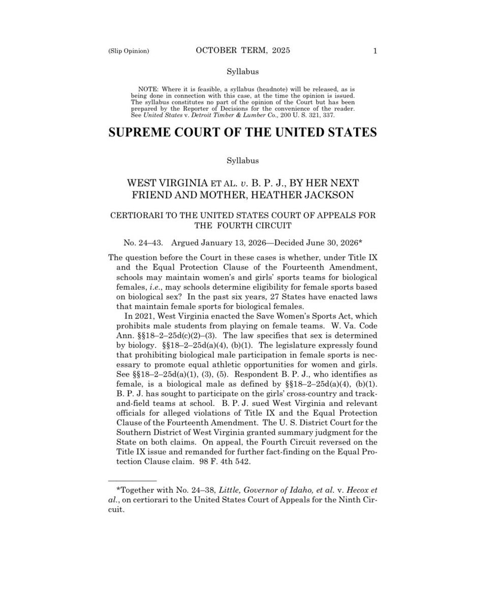 MaryMarslender's tweet photo. A win for GIRLS! 

SCOTUS decides 6-3 to uphold ban on men competing in girls' sports. https://t.co/qVVuuUS6ih