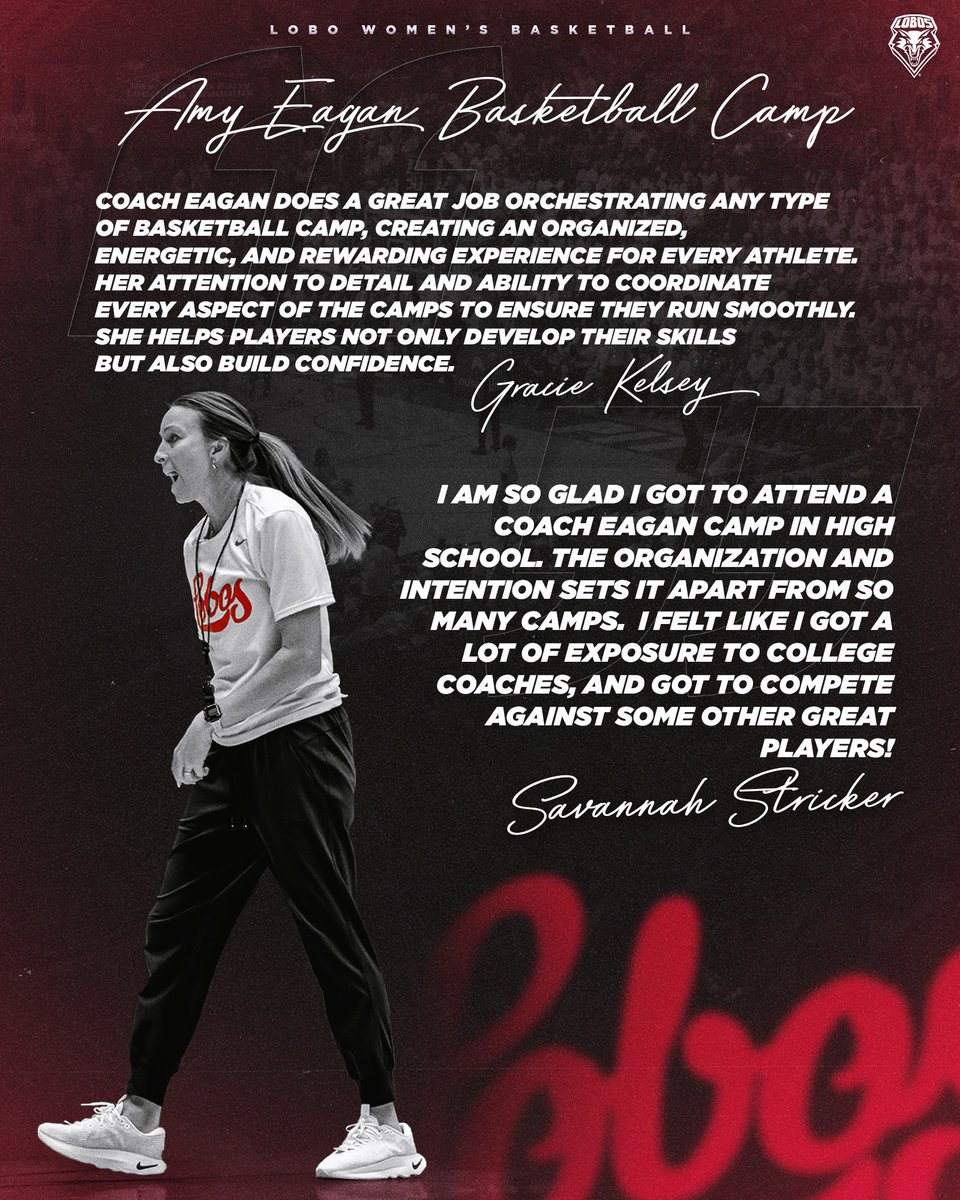 UNMLoboWBB's tweet photo. An opportunity to develop skills and learn from @CoachAmyEagan and staff at the High School Prospect Camp.

📅 July 31 | 1-4 PM (Registration begins at 12 PM)
🔗 https://t.co/xyV7mk0Hau 
 #GoLobos https://t.co/UNGjoufvLr