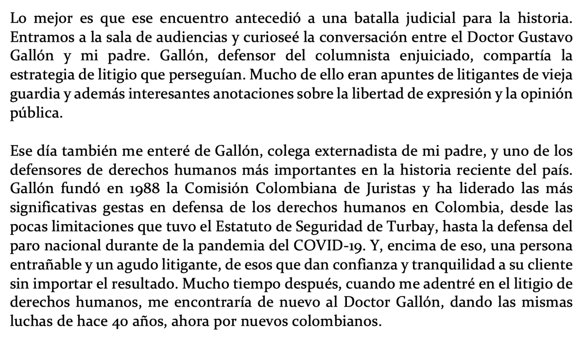 AnaBejaranoRG's tweet photo. Con mucha tristeza despido al doctor Gustavo Gallón, maestro de generaciones enteras de defensores de derechos humanos en Colombia. 

Hace unos años escribí esto sobre el día en que lo conocí, cuando era abogado de Alfredo Molano Bravo. https://t.co/MnGJAo92hm