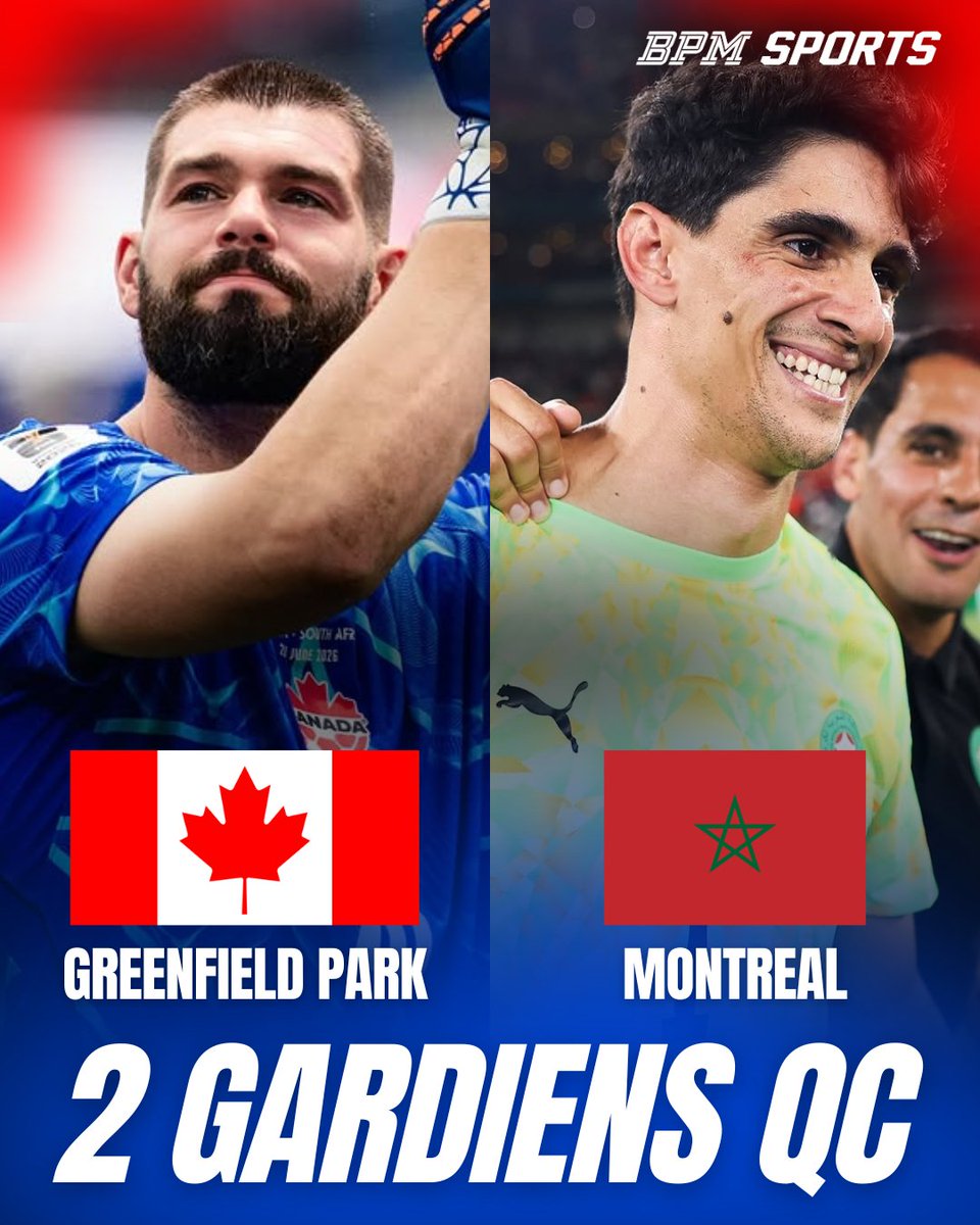 BPMSportsRadio's tweet photo. Maxime Crépeau 🤝 Yassine Bounou

Le Canada affrontera le Maroc au prochain tour de la Coupe du monde... Fait remarquable: les deux gardiens qui s'affronteront sont nés au Québec. https://t.co/JXwOwYXKri
