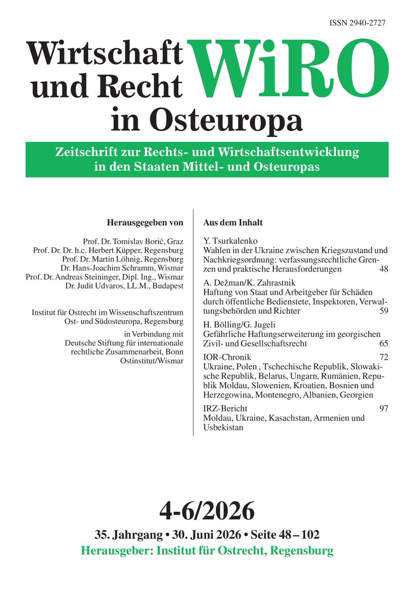 IOR_ostrecht's tweet photo. Heft 04-06/2026 der #WiRO erschienen!

https://t.co/z62gldjqMw

#Ostrecht #Zeitschrift #Jura https://t.co/pBElngIzwx