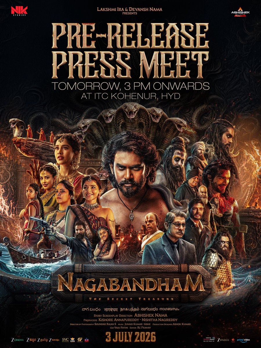 KondalaSatish's tweet photo. #Nagabandham Pre-Release Press Meet Tomorrow ❤️‍🔥
📍ITC Kohenur, Hyderabad
⌛3 PM Onwards

IN WORLDWIDE THEATERS FROM JULY 3 🌍

#NagabandhamOnJuly3rd https://t.co/rv2NrP8WFQ