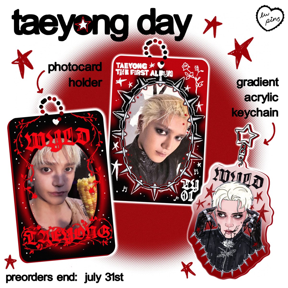lw_pins's tweet photo. happy taeyong day! ★ ˖°⋆

★ taeyong wyld acrylic pc holder
★ wyld gradient acrylic keychain

GOs are welcome 🫶🏻

🍙 £3 - £9 

🥀 individual &amp; sets available 
🛒 https://t.co/HU9BAjHKtT

#HAPPYTAEYONGDAY
#다시_돌아온_태용이의_여름
#TAEYONGat31StillWYLD https://t.co/7D7zWZSUL9
