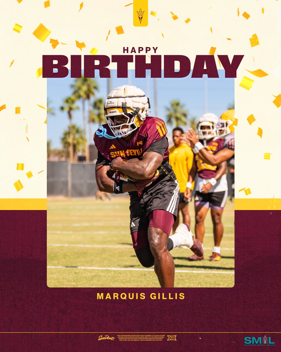 ASUFootball's tweet photo. Happy Birthday Marquis! 🎉

@MarquisGillis5 https://t.co/0haOKQATin