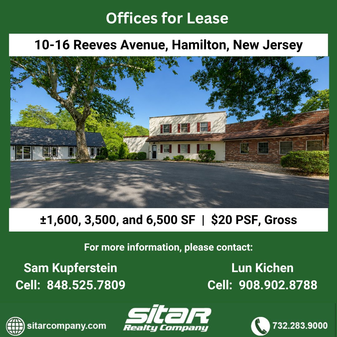 Sitar_company's tweet photo. New Listing! Medical/Office/Day Care/Storage space for lease located at 10-16 Reeves Ave, Hamilton, NJ. For more information on this new listing, visit the property website 
https://t.co/XHHlxKbt7o
#ForLease #Medical #Office #DayCare #Storage #HamiltonNJ #CRE #SitarRealtyCompany https://t.co/Y8L5Vsk78w