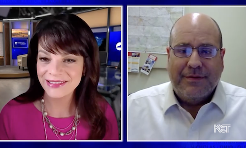 PubAffairsKET's tweet photo. Kentucky Tonight's @ChristieDutton talks with Shane Holinde @Main_Event_Wx of @kymesonet for a statewide perspective on last weekend's storms and the extreme heat that will blanket the commonwealth this week. https://t.co/yDt6gcERzd https://t.co/2KCtWY4F1o