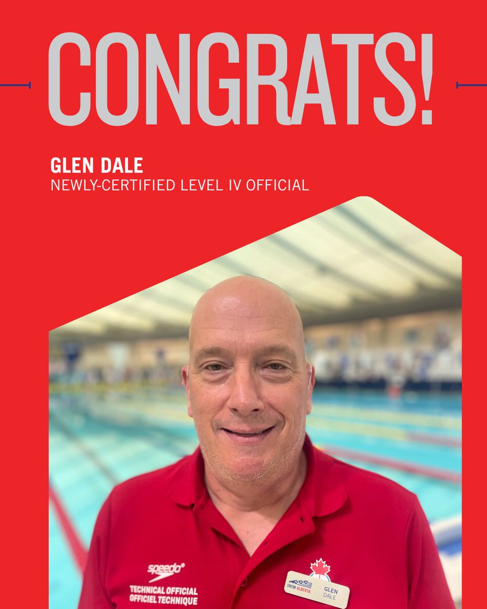SwimAlberta's tweet photo. Congratulations to Glen Dale on achieving his Level 4 Referee certification at the 2026 Summer Provincial Trials! This achievement reflects your dedication and hard work on the pool deck. 

Thank you for your commitment to swimming!

#SwimAlberta #Swimming #Officials https://t.co/a6ipUxlhXn