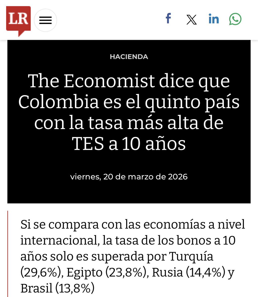 JoseCarlosTecno's tweet photo. Colombia es catalogada, por el mismo medio internacional y local, como el país con la peor condición d deuda externa, lo que traerá una grave consecuencia en inflación de largo plazo. Siempre la verdad aparece https://t.co/D8kpQlA2mR