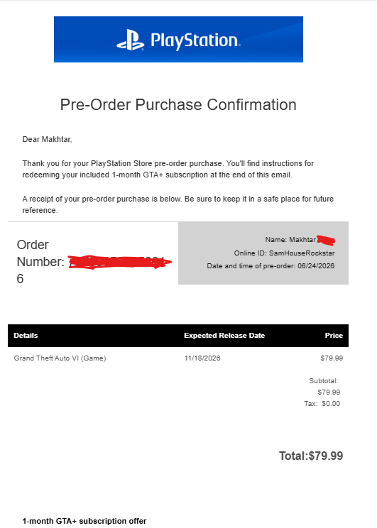 Rengeriste1's tweet photo. @realSnowblade @GTAVI_Countdown Here's my receipt, go ahead and call me a Rockstard, I'll be happily playing GTA 6 in 140 days. https://t.co/umKQwHKXE2