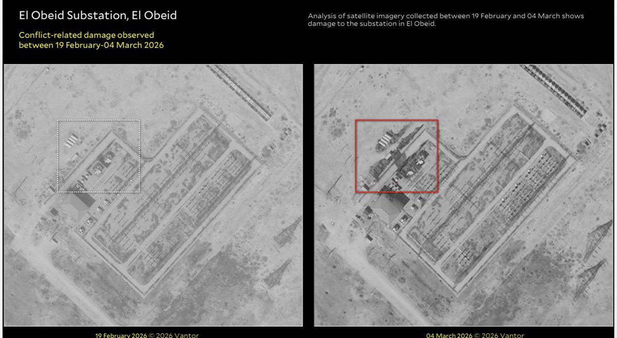 DropSiteNews's tweet photo. 💢 REPORT: The UAE-backed Rapid Support Forces (RSF) have intensified attacks on civilian infrastructure in El Obeid, Sudan, worsening an already severe humanitarian crisis, according to satellite imagery analysis by the Yale School of Public Health’s Humanitarian Research Lab.  

➤ The report identifies damage consistent with aerial bombardment at at least 8 fuel stations between May 25 and June 25, along with new damage to the city’s electrical substation.  

➤ Researchers say the strikes have:

🔹 Triggered a citywide blackout lasting at least four days after the electrical substation was hit.

🔹 Left long lines at the few remaining operational fuel stations after at least eight stations were damaged.

🔹 Shut down water pumps, disrupting access to drinking water.

🔹 Forced the closure of emergency departments and a kidney dialysis center because of fuel shortages.

🔹 Made it harder for civilians to flee the city and for humanitarian aid to reach those trapped inside.  

➤ Satellite imagery also shows more than 700 new temporary shelters at displacement camps over the past month, pointing to a sharp influx of displaced civilians.  

➤ The report warns that El Obeid, a city of more than 500,000 people, faces worsening shortages of food and water as RSF forces tighten their siege, raising the risk of increased civilian deaths and disease if the siege continues.  
.