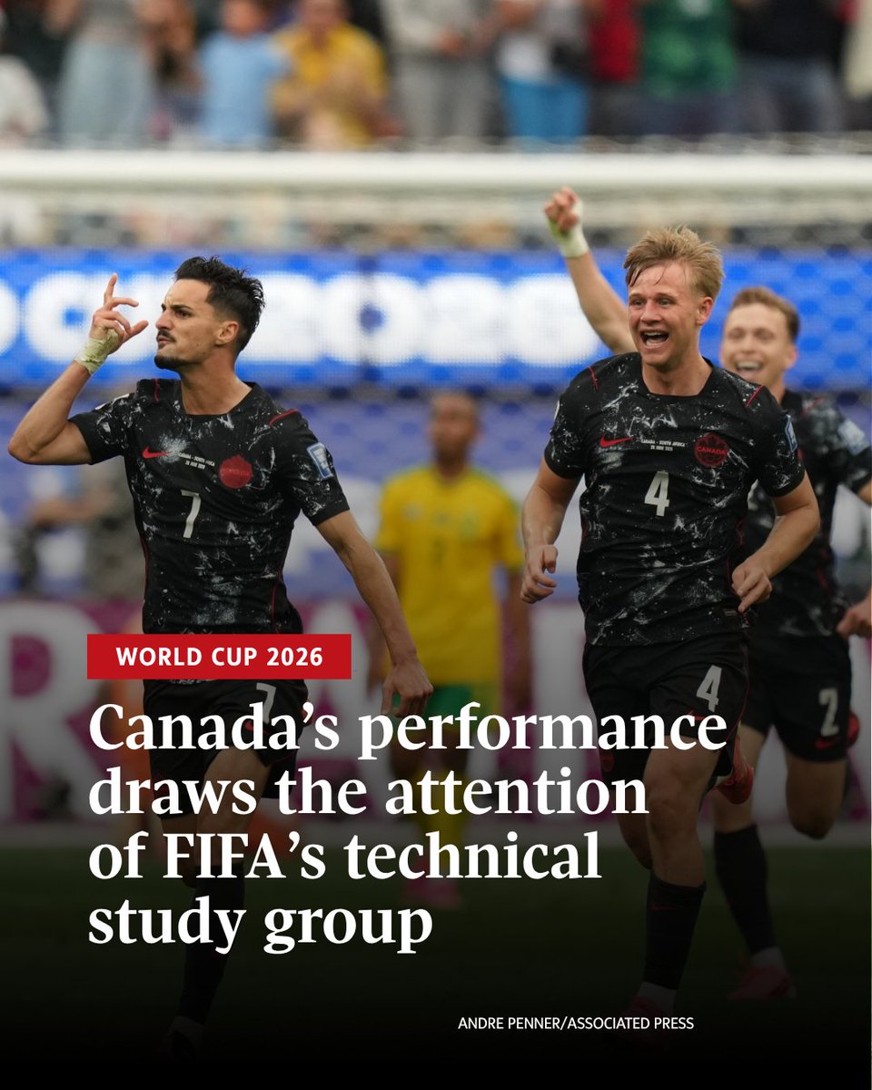 globeandmail's tweet photo. Canada’s run to the round of 16 at the World Cup has drawn the attention of FIFA’s technical study group. The panel features a who’s who of football talent under the guidance of Arsène Wenger, FIFA’s chief of global football development and former Arsenal manager.

The group points to the U.S., Ecuador, Canada and Germany as teams “with clear plans to counter-press.” And it reports that winning teams had an average ball recovery time of 14.8 seconds, compared to 18.6 seconds on average for losing sides.

Canadian Luc de Fougerolles topped the FIFA power rankings for defenders with a score of 7.4 out of 10, ahead of Spain’s Rodri and Aymeric Laporte, both at 7.3. Fellow Canadian Derek Cornelius was ninth at 7.1.

Read more, by The Globe’s sports reporter Neil Davidson: https://t.co/hX4LInoIfD