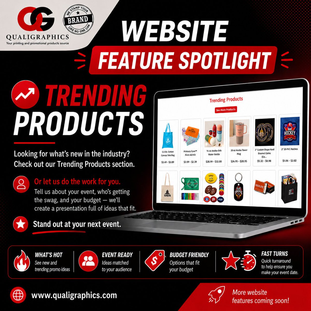 Qualigraphics's tweet photo. Website Feature Spotlight: Trending Products
See what’s new and trending in promotional products!
https://t.co/qUeGnGCRPw https://t.co/4hOVvo9Jz5