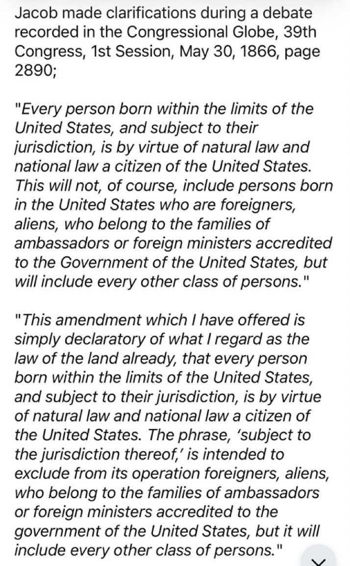 ThomGallagher27's tweet photo. @SenEricSchmitt This is the author of the citizenship clause. https://t.co/JD66ZFNTTl