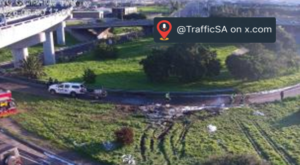 TrafficSA's tweet photo. Cape Town - N1 Outbound: #HazChem spillage at M5 southbound ramp - tanker removed, clean-up continues https://t.co/tqTmc3YBxV