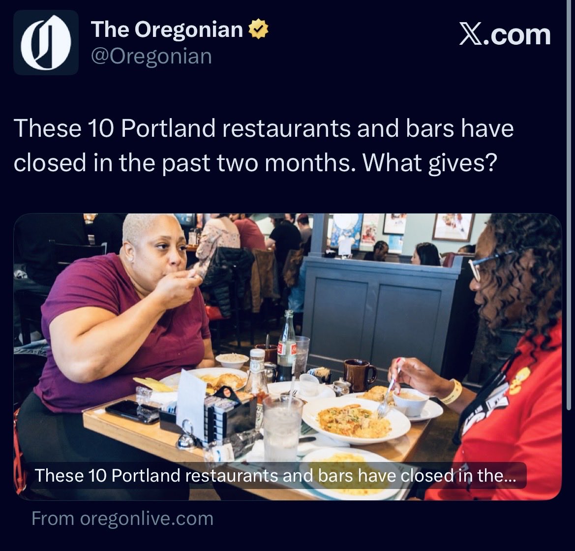 oregonducksmama's tweet photo. Gee I wonder why restaurants and businesses are closing in massive numbers in the Portland area and all over Oregon?! It’s been too hard for our local journalists to figure out… 😵‍💫😵‍💫😵‍💫 

-Second worst place in America to invest
-6.5 million square feet of commercial vacancy 
-The top 20 office towers have lost 57% of their combined value in 5 years
-6,700 jobs lost… 25,000 in population loss
-Ranked 80 out of 81 in real estate attractiveness
-Over 2000+ overdose deaths in the past few years
-Homelessness grew from 4,500+ in 2020 to 11,400+ in 2024
-The overall crime rate is higher or nearly double on specific crimes than the national average
-Portland’s combined tax rate for top earners is the second highest in the nation at 13.9%
-Oregon’s current fifth graders posted bottom-of-the-barrel math scores that were measurably worse than those in 45 other states
-CNBC reports Oregon is one of the worst states for business
-Oregon is listed as the fourth-worst place to move to
-Office buildings are 30% empty… The iconic U.S. Bancorp Tower just sold for $45 million—80% less than it sold for in 2015
-Major employers like Wells Fargo, Standard Insurance, and Unitus Community Credit Union have fled downtown or left entirely
-Portland City Council was proposing defunding the police in favor of park funding just a few short months ago
-The state’s economists say Oregon is in a growth recession or near-stagnation