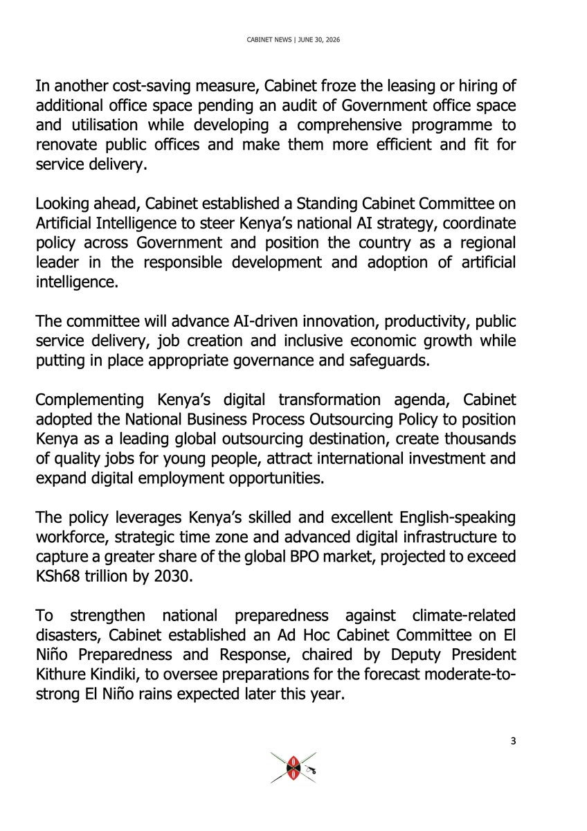 StateHouseKenya's tweet photo. 𝐂𝐀𝐁𝐈𝐍𝐄𝐓 𝐑𝐄𝐒𝐎𝐋𝐔𝐓𝐈𝐎𝐍𝐒 https://t.co/Out6jDIUKe
