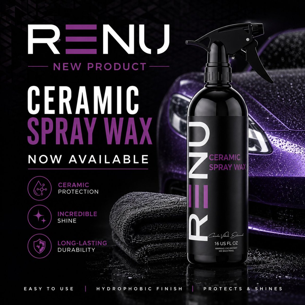 autorenu1's tweet photo. ✨ NEW PRODUCT

Meet the newest member of the RENU lineup.

Ceramic Spray Wax delivers the deep gloss, slick finish, and hydrophobic protection you'd expect from a premium ceramic product—without the complicated application.

✔ Incredible shine
✔ Water-beading ceramic protection
✔ Long-lasting durability
✔ Quick spray-on, wipe-off application

Perfect for maintaining ceramic-coated vehicles or giving any paint finish an instant boost in gloss and protection.

Shop Now: https://t.co/K4WWgDwGp7

#RENU #CeramicSprayWax #CarCare #Detailing #AutoDetailing #CeramicCoating #CarCleaning #Detailers #ShineOn #ProtectYourPaint