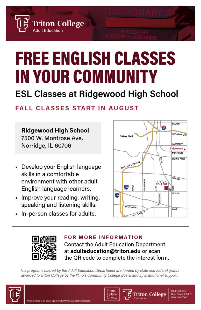RHSRebelPride's tweet photo. FREE English Classes for Adult Learners at RHS!
Classes begin August 25th Tuesdays &amp; Thursdays 6PM - 9:30 PM.
MUST complete QR code and register to attend. https://t.co/sHeueRyl6C