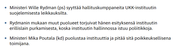 AnuPeltola22's tweet photo. UKK-instituutin 918 000 €:n valtion tukea oltiin leikkaamassa 90 000 €.  
Ministerit Ikonen (kok), Poutala (KD), Adlercreutz (RKP) torppaavat vedoten hallitusohjelmaan.

Kuka uskoo, että seuraava(-kaan) 🤡hallitus pystyy tekemään välttämättömät leikkaukset? https://t.co/fSaNsbH3J6