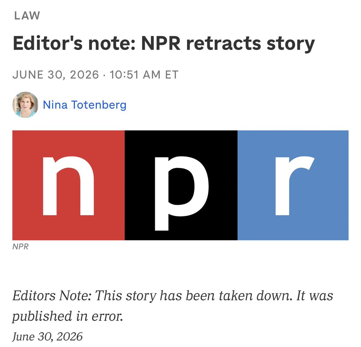 EricLDaugh's tweet photo. 🚨 NOW: NPR RETRACTS story that Samuel Alito has retired from the Supreme Court 

He’s a SUPER reliable vote for this republic and America. 

We need him, and when he does retire, his replacement needs to be IMPECCABLE. The same goes for Clarence Thomas.

Bless this patriot 🇺🇸 https://t.co/CG5g0b7IS5