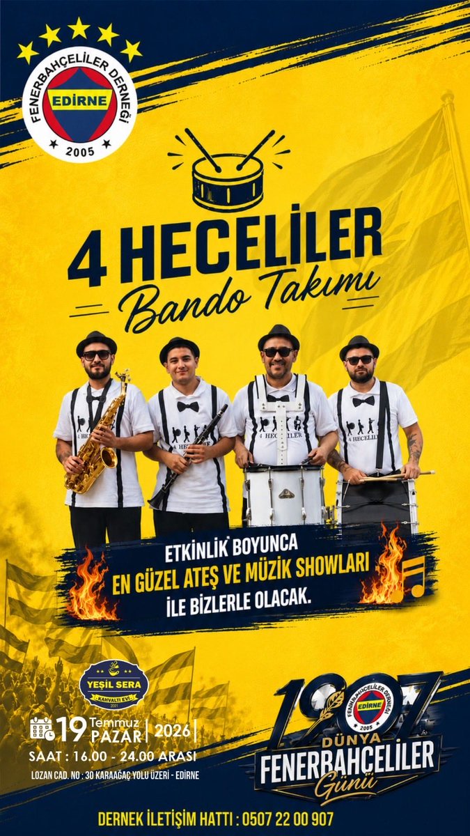 hyalova's tweet photo. Edirne Fenerbahçeliler Derneği tarafından düzenlenecek 19.07 Dünya Fenerbahçeliler Günü etkinliğine sizler de davetlisiniz. https://t.co/KE22uFYXiL