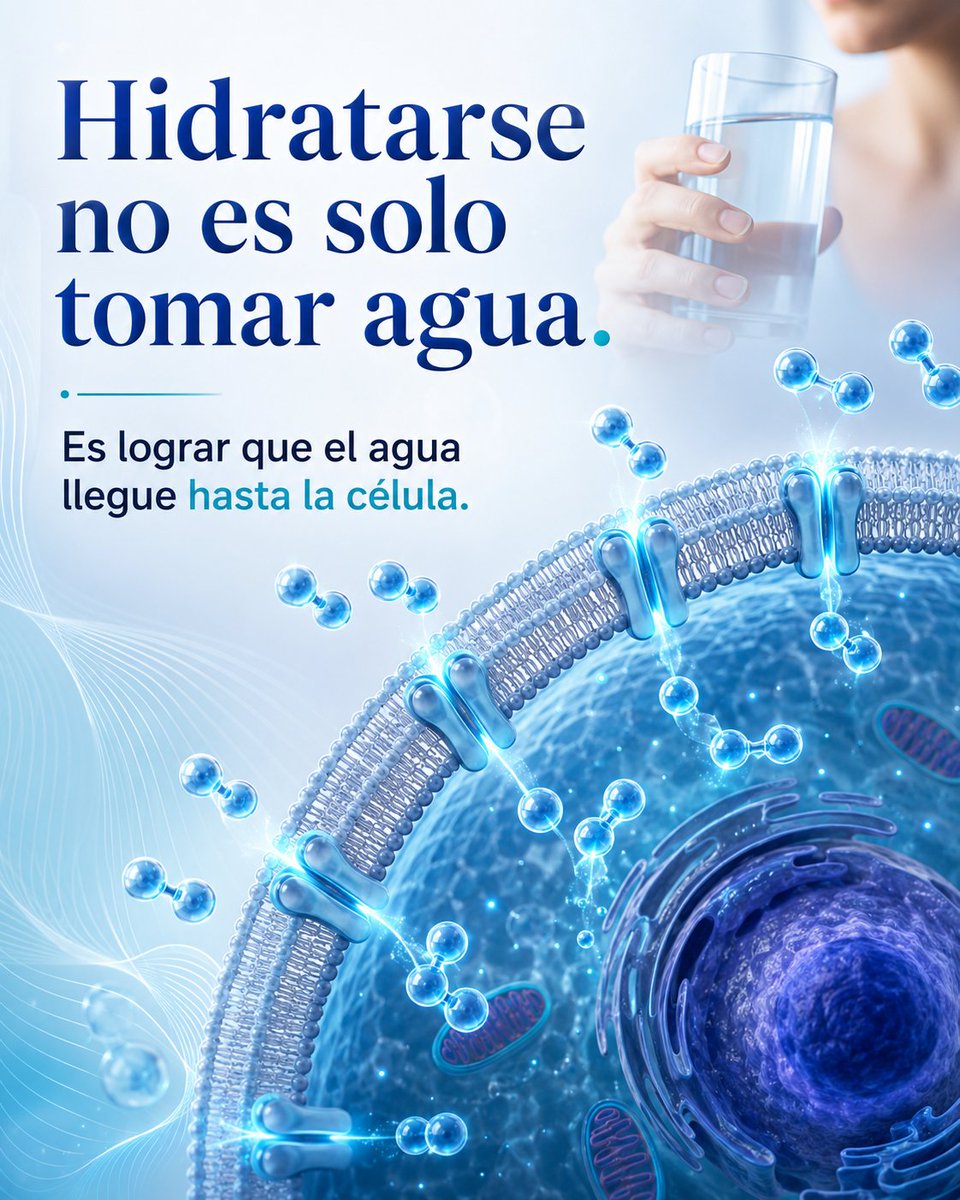 HectorFuersaMx's tweet photo. Tomar agua es el primer paso.
Pero la hidratación ocurre realmente cuando el organismo puede distribuirla y moverla a través de las membranas celulares.
Las acuaporinas son parte de ese proceso.
No basta con beber.
El cuerpo, desde tus celulas, tiene que poder utilizar el agua. https://t.co/4HIrOx07O9