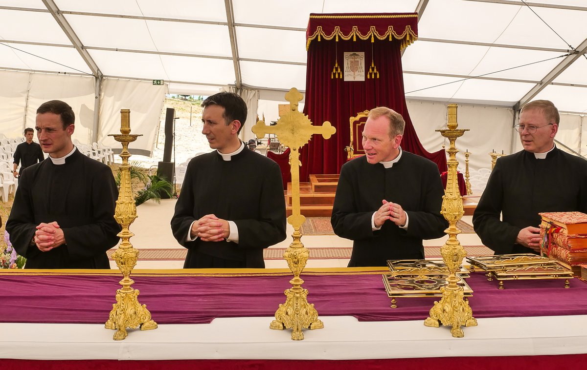 RealAdVaticanum's tweet photo. Fathers Pascal Schreiber, Michael Goldade, Michel Poinsinet de Sivry and Marc Hanappier of the SSPX prepare for their episcopal consecration tomorrow. Around 15,000 people are expected to attend the ceremony in Écône. Watch live on the AdVaticanum YouTube channel: https://t.co/VzyMzj0x4d