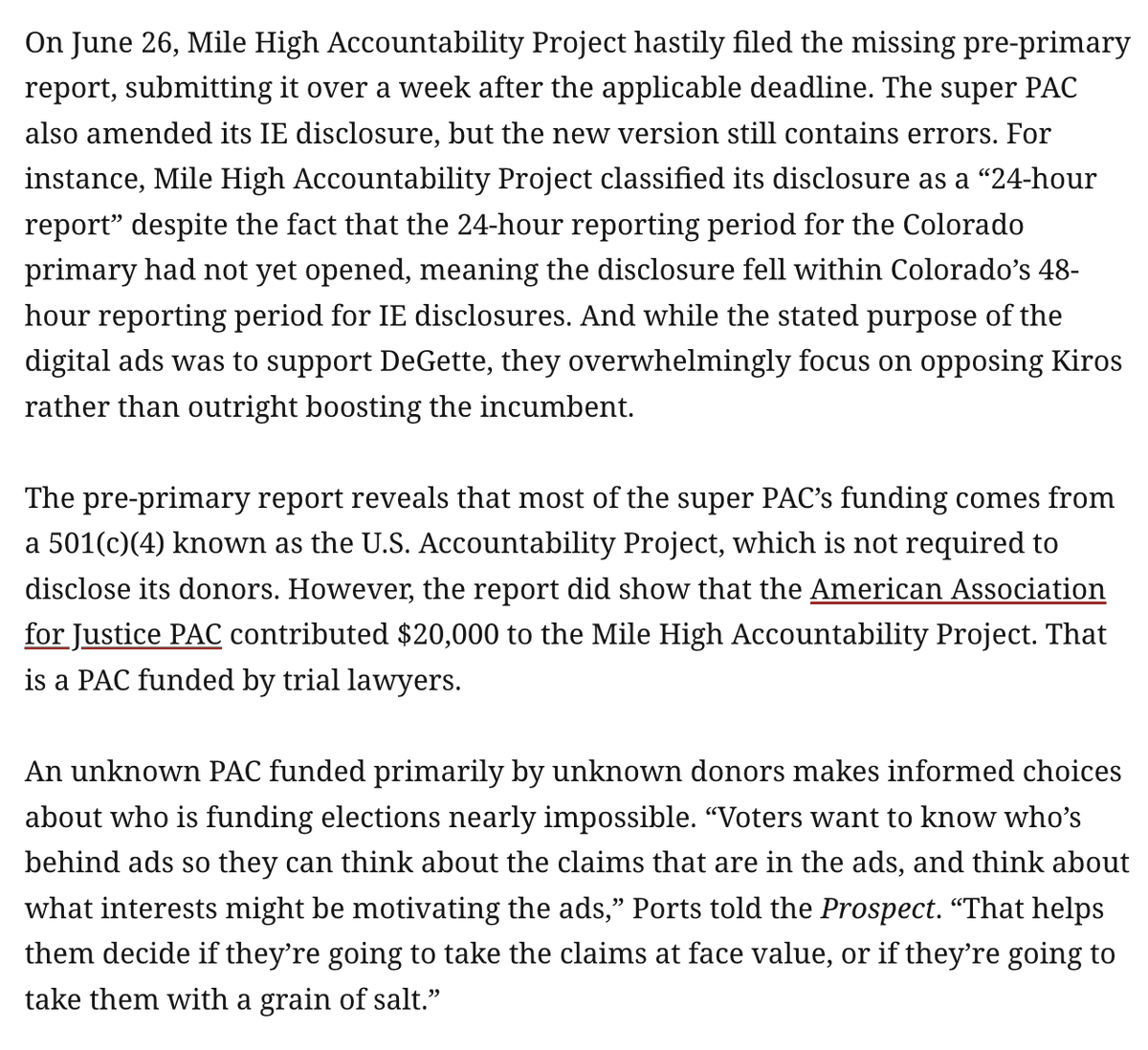 ddayen's tweet photo. If Diana DeGette manages to save her seat tonight, it will be in part because of a pop-up dark money Super PAC that had to be badgered into disclosing donors, and then said the money came from ANOTHER dark money Super PAC with undisclosed donors.
https://t.co/53E1ON7E4r https://t.co/i4MwllwMrI