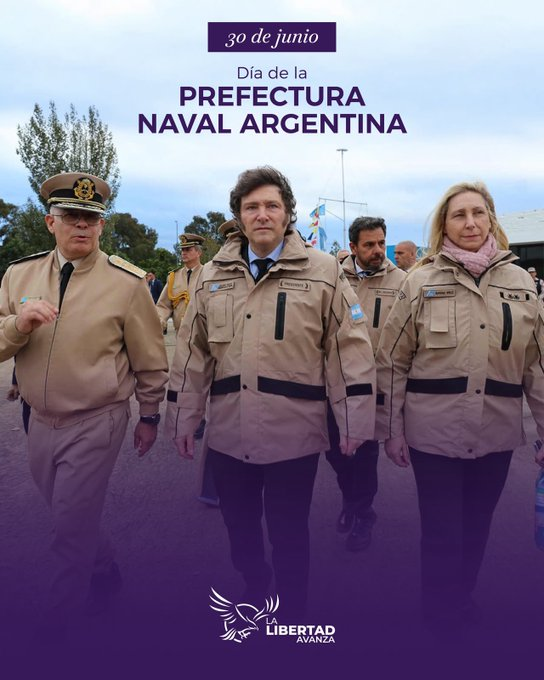 lla2pba's tweet photo. Feliz Día de la Prefectura Naval Argentina.

Gracias a los hombres y mujeres que, con valentía, vocación y compromiso, sirven a la Patria protegiendo nuestra soberanía y la seguridad de todos los argentinos. Su trabajo es fundamental para un país cada vez más libre. https://t.co/7rUBqPjUML