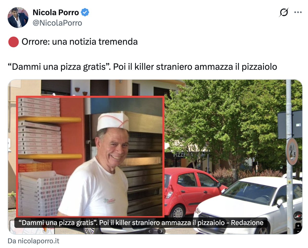 fasulo_antonio's tweet photo. Non erano passate poche ore dall'omicidio di #RaffaeleStipa che era già iniziato lo sciacallaggio: c'é chi parlava di "killer straniero" e chi invocava la remigrazione. 

Poi è emersa l'identità del killer: #AndreaPellati, 43 anni, italiano e tossicodipendente.

#ReggioEmilia https://t.co/fkg9sZnILB
