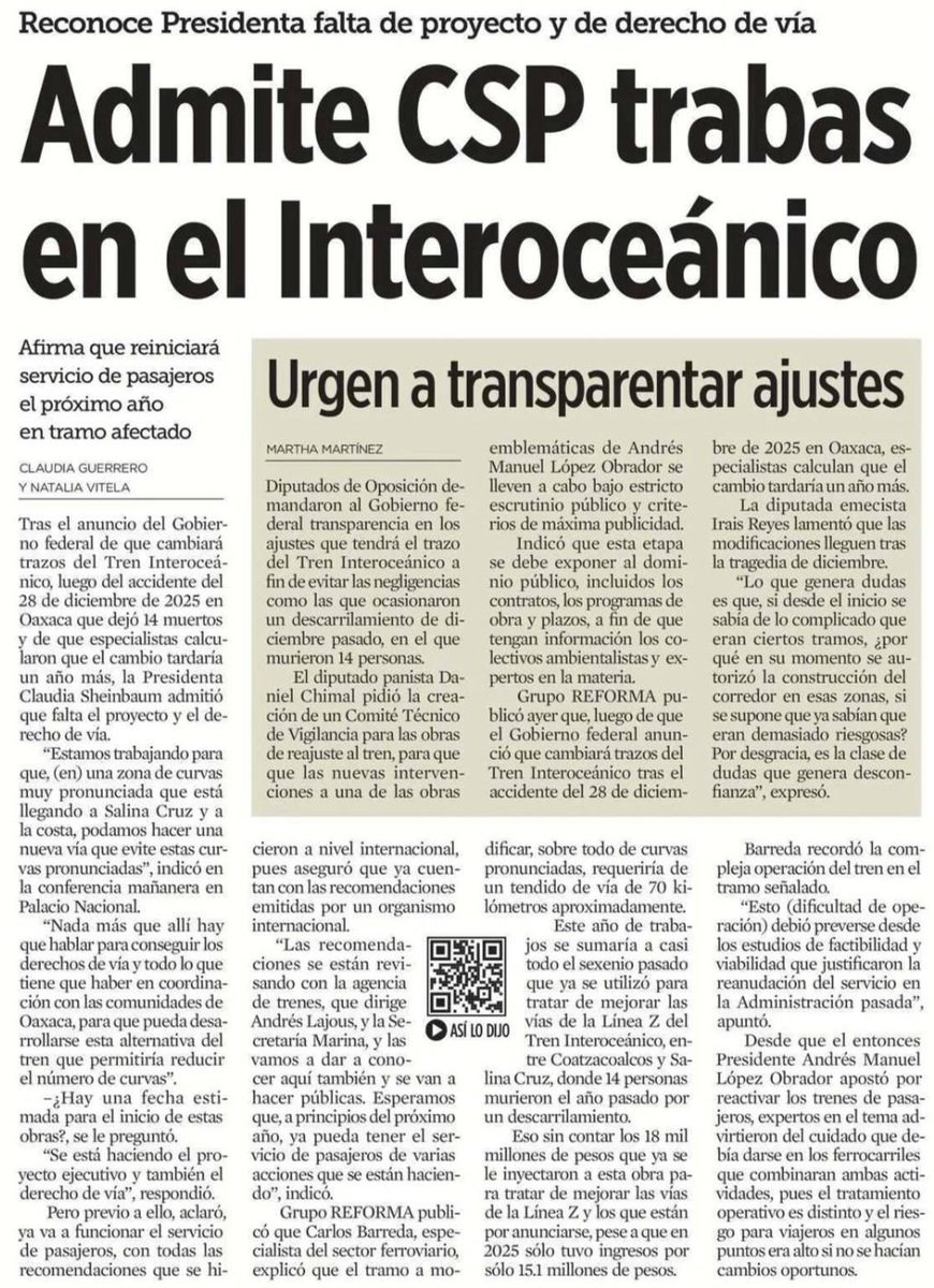FDoringCasar's tweet photo. A pesar de las 14 vidas que costó la corrupción en la construcción del #TrenInteroceánico el 28 de diciembre pasado, todavía se atreve el #CeroVotos a "exigirme" una disculpa por criticar la corrupción de algunos altos mandos en las obras públicas de @Defensamx1 y @SEMAR_mx https://t.co/3DYhSv1rsp