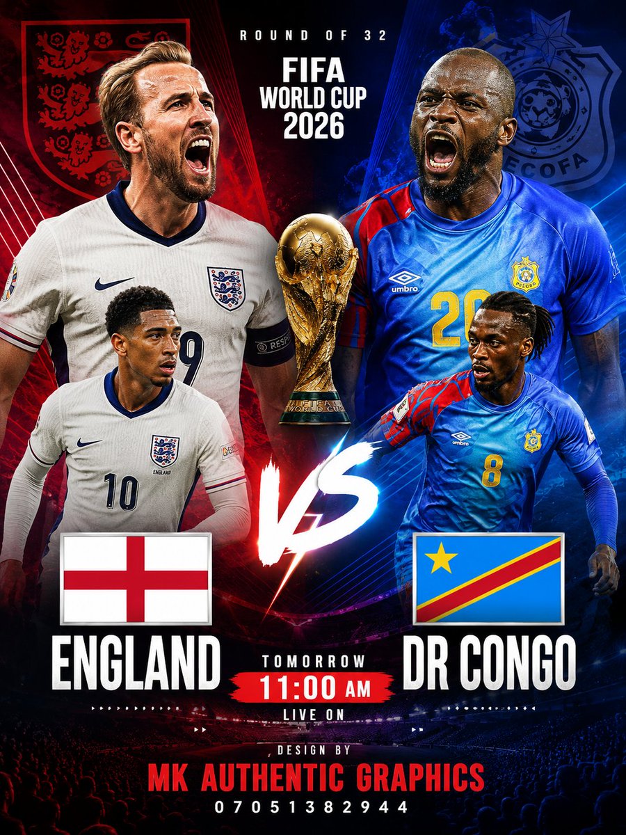 mk_authentic's tweet photo. 🚨 ROUND OF 32 – TOMORROW 🚨
Get ready for another day of top football 🔥
🇲🇽 Mexico 🆚 Ecuador 🇪🇨
🏴 England 🆚 DR Congo 🇨🇩
🇧🇪 Belgium 🆚 Senegal 🇸🇳
Who’s making it to the next round? 👀💥
Drop your predictions ⬇️
🎨 Design by MK Authentic Graphics
📞 07051382944 https://t.co/aL0s2Xmfpg