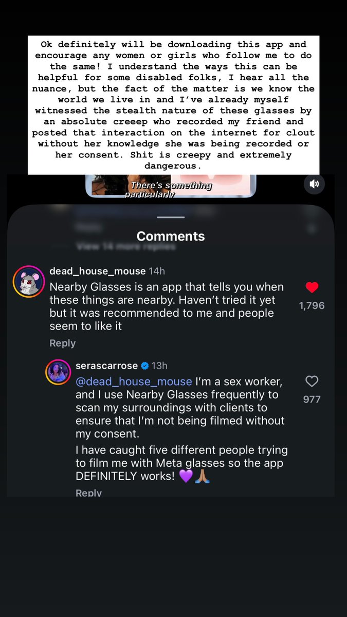 MoonshineTeam's tweet photo. #IG | Lauren compartió en sus historias 🧐

Kylie Jenner tiene una colaboración con META de gafas con AI que permiten grabar personas sin su consentimiento. Lauren está aconsejando descargar la app "Nearby Glasses" que te avisa cuando un dispositivos de estos está cerca. https://t.co/bs7hiWZ08c