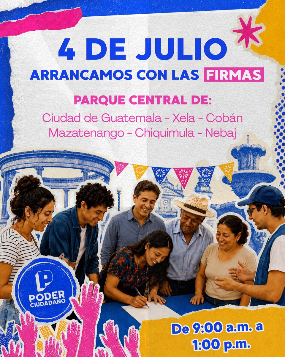 LuisMiguelReyes's tweet photo. ¡Este sábado arrancamos!

Requisitos:

- Ser mayor de 18 años
- Llevar DPI
- Estar empadronado(a)

Tu firma solo se utilizará para pedir al Congreso que conozca la propuesta de reforma. Este es un esfuerzo ciudadano, no partidario.

¿Nos vemos? @PoderCiudadanGt https://t.co/6KYSWS4D76