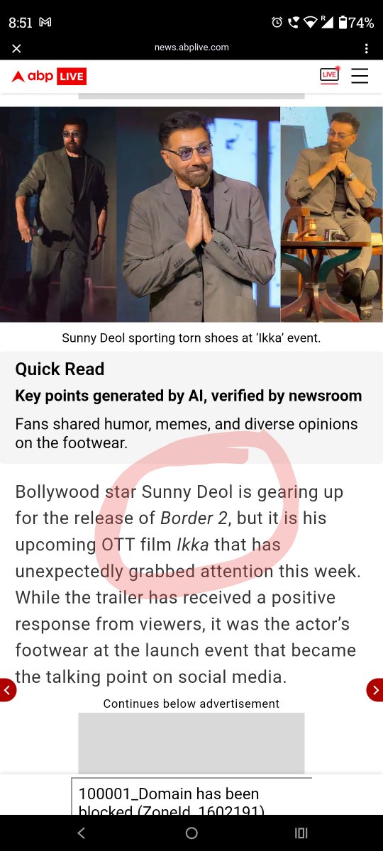 iamdaya's tweet photo. According to @ABPNews Sunny Deol is gearing up for the release of Border 2. Looks like AI is writing the articles. https://t.co/8NNOkAcPG5