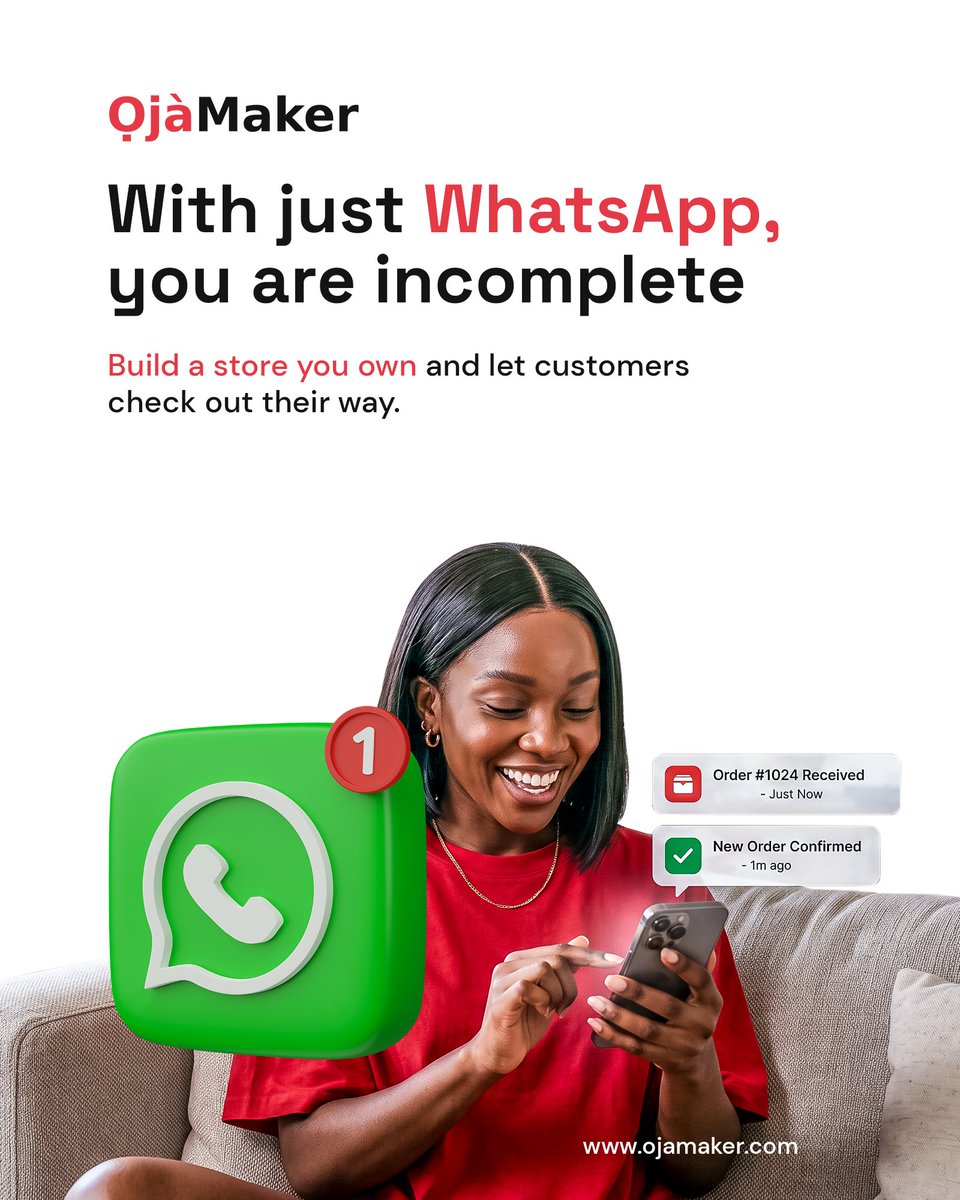 ojamaker_hq's tweet photo. Your customers deserve more than a 'Send Screenshot' request. Build a store you own and let them check out their way. From instant card payments to finishing the deal on WhatsApp, give them a journey that saves them time. More options, faster sales only on https://t.co/ey6LLq5W9G https://t.co/yjrQnzxbqL