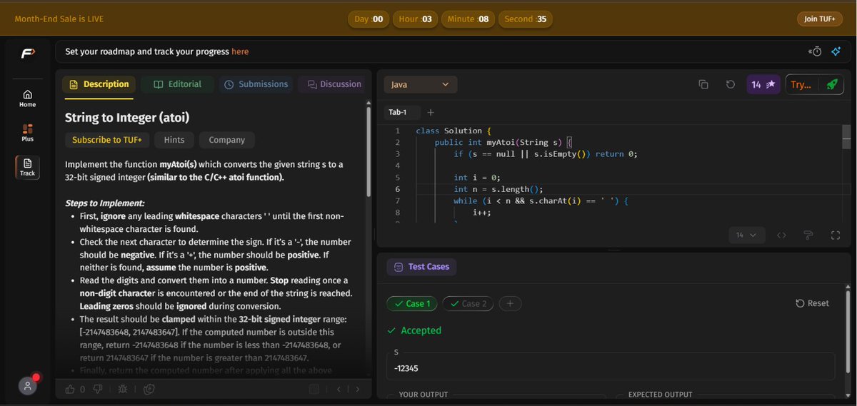 swetha_586's tweet photo. Day 30/45 ✅

🔹 Implement ATOI / STRSTR
🔹 Longest Common Prefix
🔹 Rabin-Karp Algorithm
Strings are simple until the patterns begin. 🚀
#SDESheetChallenge #DSA @takeUforward_ https://t.co/I4fFH0K3Ts