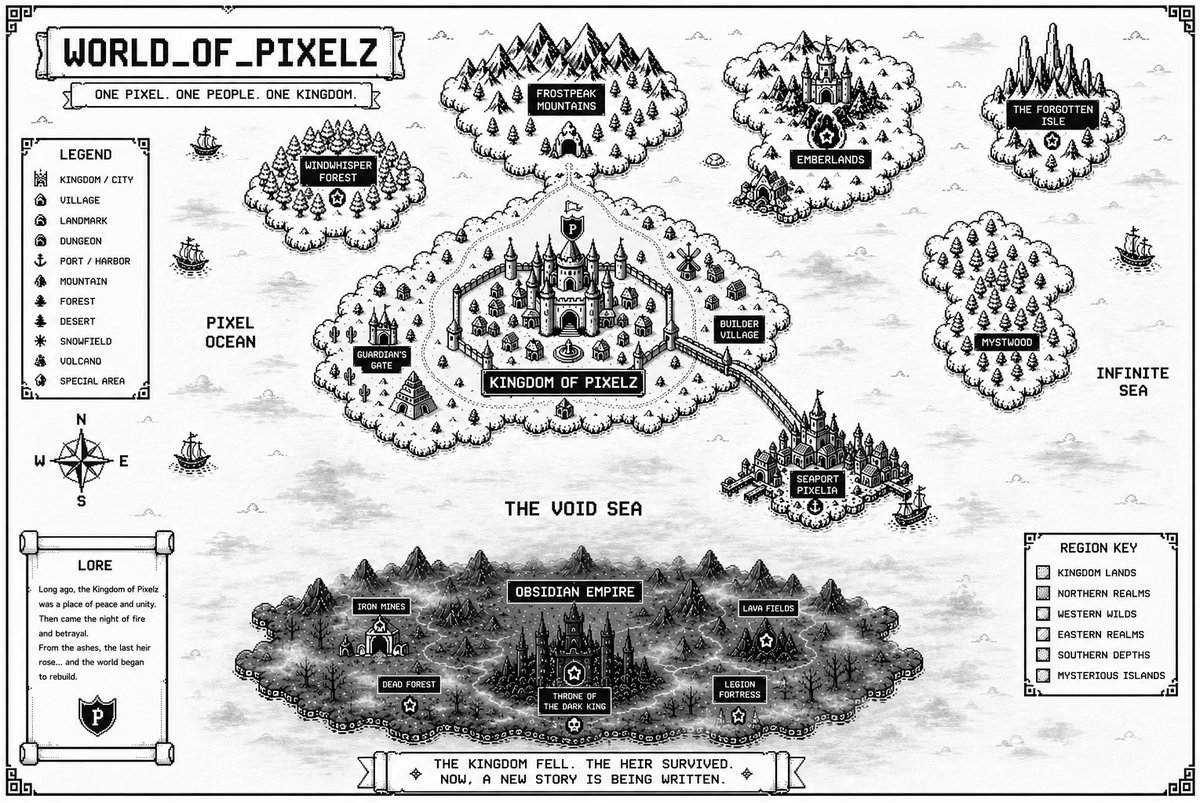 world_of_pixelz's tweet photo. "Every world has a story. Every story has a beginning."

Long before war scarred the land, before kingdoms fell into ruin, and before the Last Heir became a legend whispered through the ages, there existed a world unlike any other. It was a realm where mountains touched the heavens, forests remembered the footsteps of forgotten generations, rivers carried life across the land, and great kingdoms flourished beneath peaceful skies. This was a world built not through conquest, but through creation a place where every hand, no matter how humble, helped shape the future. That world was known as WORLD_OF_PIXELZ.