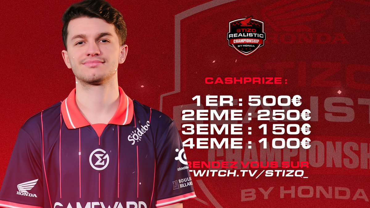 Stizo_officiel's tweet photo. 🏆 La STIZO Realistic Championship by @HondaMotoFr arrive vendredi !

💥 1 000 € de cashprize pour l'open 1
🤝 Tournoi 2v2 ouvert à tous
📅 Début des qualifications : vendredi à 18h
🎮 Tableau final : 4 & 5 juillet
⏳ Clôture des inscriptions : mercredi à 12h

👉 Inscris-toi dès maintenant : https://t.co/QFsUf22CE7