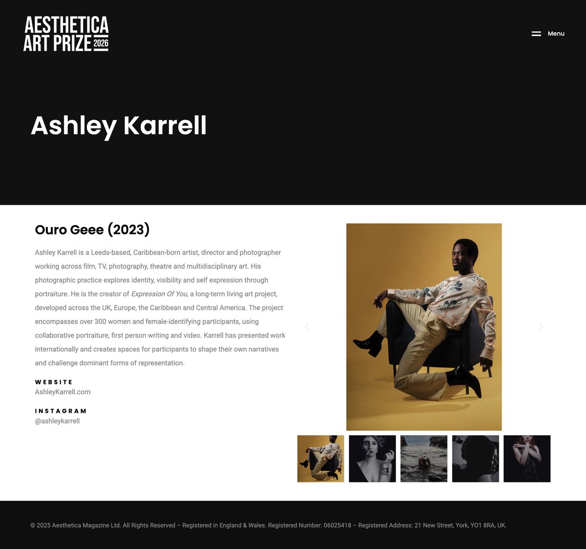 AshleyKarrell's tweet photo. It’s lovely to be long listed for the @aestheticamag #artprize 2026 

My portrait of @isaacourognao titled Ouro Geee was selected. 
Images created on @fujifilmuk and @canonuk @sony.unitedkingdom cameras edited in @adobe @lightroom 

#photographer #portraits #art #ashleykarrell https://t.co/6y0GmNbXnh