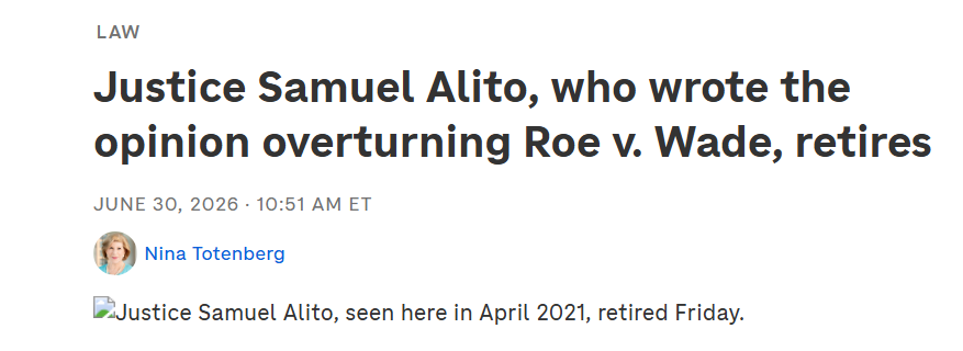 scotus_wire's tweet photo. According to Wayback Machine, the NPR article announcing Justice Alito's retirement was supposed to be published on Friday. https://t.co/jAic44FhU4