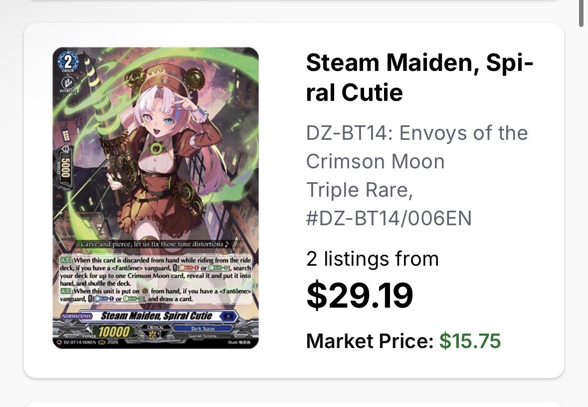 Kiratwig2's tweet photo. I would say this type of scalping is the worst because it prevents people from actually playing the game. This set just came out Friday… 
#cardfightvanguard #cardfight https://t.co/qunNbFrvTX