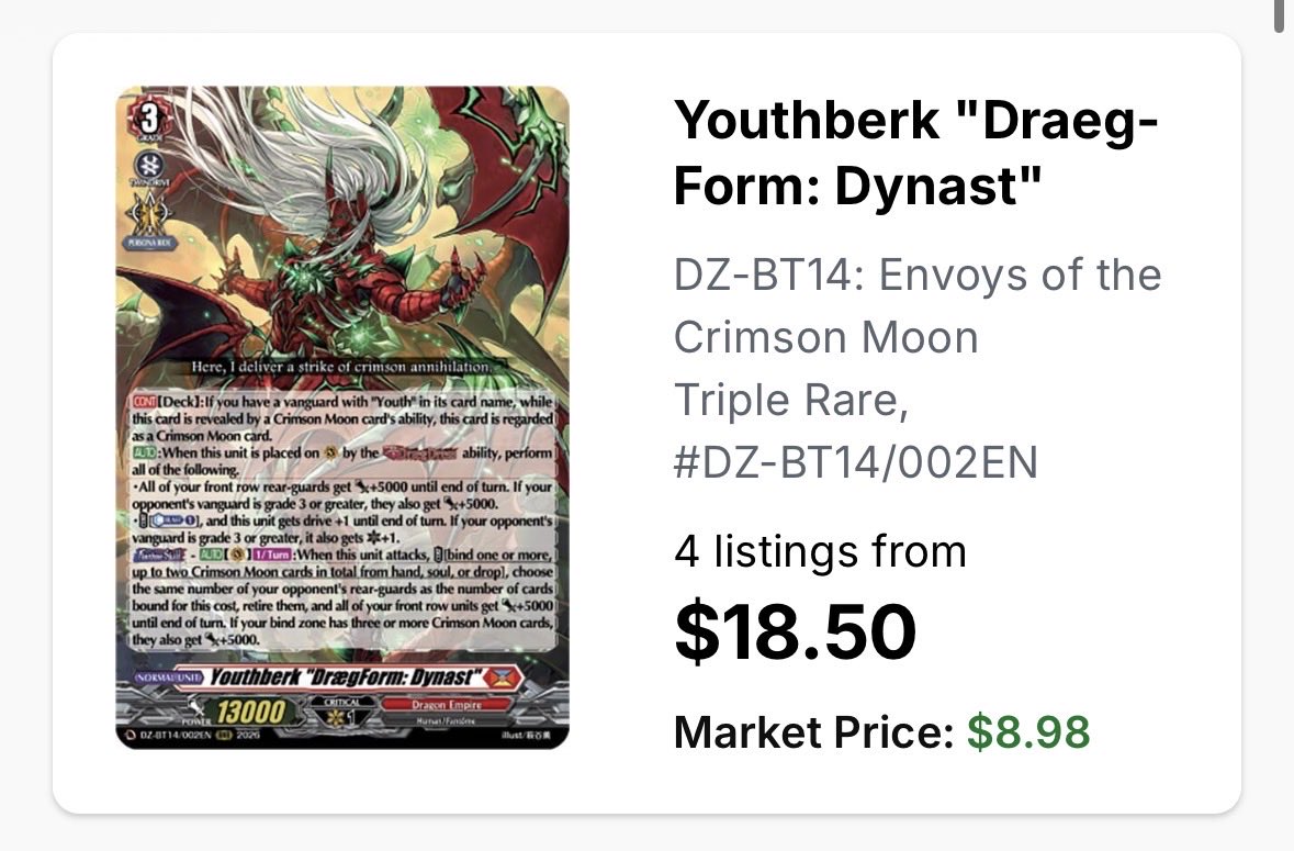 Kiratwig2's tweet photo. I would say this type of scalping is the worst because it prevents people from actually playing the game. This set just came out Friday… 
#cardfightvanguard #cardfight https://t.co/qunNbFrvTX